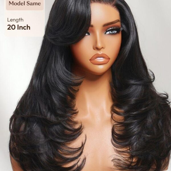 Lumivive 7x5 Bye-Bye Slip™ Lace Feathered Blowout Wig with Face-Framing Layers and Deep Side Part Bangs
