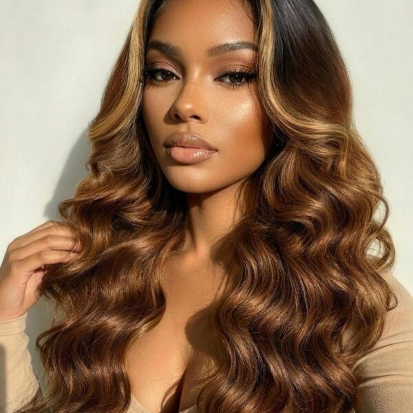 Lumivive 360 HD Lace Real Scalp™ Caramel Brown With Money Piece Highlights Body Wave Wig