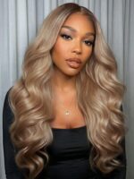 Lumivive 13x4 Pre-Everything™ Lace Frontal Ash Blonde With Brown Roots Body Wave Wig with Invisi Drawstring - Image 2