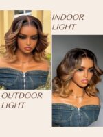 Lumivive 13x4 Pre-Everything™ Lace Frontal Brown With Honey Blonde Face-Framing Highlights Wavy Bob Drawstring Wig - Image 6