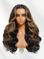 Lumivive Bye-Bye Knots 7x5 Lace Black with Caramel Blonde Highlights Body Wave Wig - Image 3