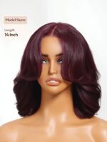 Lumivive Bye-Bye Knots™ 7x5 Lace Black Cherry Layered Wolf Cut with Wispy Bangs Drawstring Wig - Image 5