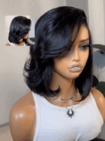 Lumivive 4x4 Lace Closure Black Bob Wig With Side Swept Bangs - Image 2