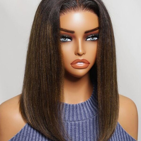 Lumivive 7x5 Bye Bye Slip™ Lace Balayage Highlights Yaki Straight Bob Wig with Invisi Drawstring
