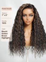 Lumivive Bye-Bye Knots™ 7x5 Lace Water Wave Wig With Golden Brown Face Framing Highlights - Image 5