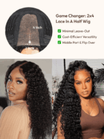 Lumivive Maxreal Half Wig 2x4 Lace Part Black Kinky Curly Wig - Image 6