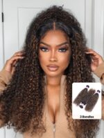Lumivive #FB30 Brown Balayage Highlight 3Pcs Jerry Curly Human Hair Bundles