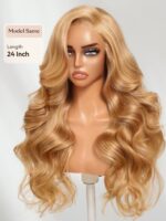 Lumivive 13x4 Pre-Everything™ Lace Frontal Golden Blonde Loose Body Wave Drawstring Wig with Side Swept Bangs - Image 3