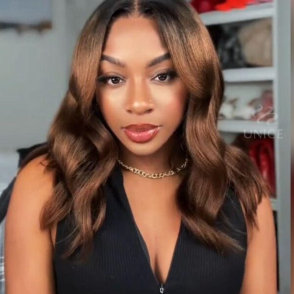 Lumivive Bye-Bye Knots™ 7x5 Lace Black to Chestnut Brown Ombre Yaki Bob Wig