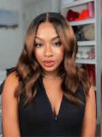 Lumivive Bye-Bye Knots™ 7x5 Lace Black to Chestnut Brown Ombre Yaki Bob Wig - Image 3