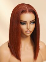 Lumivive Bye-Bye Knots™ 7x5 Lace Reddish Brown Yaki Blunt Bob Wig - Image 3