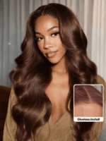 Lumivive Pre-Everything™ Lace Frontal Auburn Brown Loose Wave Wig With Drawstring & Face Framing Layers - Image 4