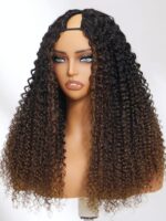Lumivive EasiContour™ V Part Black to Chestnut Brown Jerry Curly Drawstring Wig - Image 3