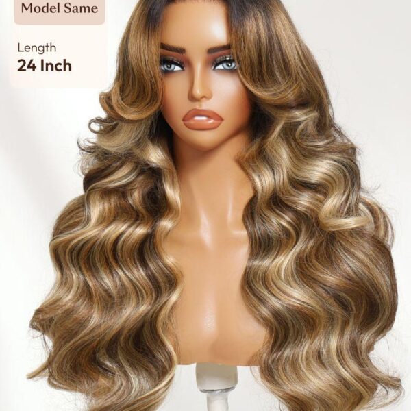Lumivive 13x4 Bye Bye Slip™ Lace Frontal Warm Brown to Honey Blonde Balayage Loose Wave Wig with Face Framing Layers