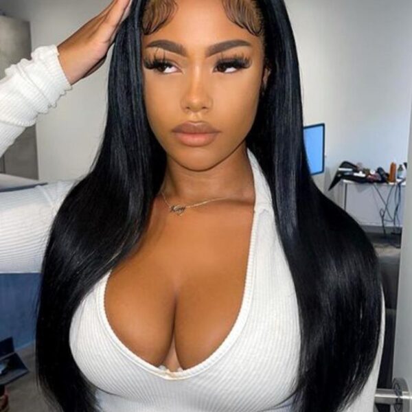 Lumivive Natural Black Straight Hair Wigs for Women Middle Part Silky Straight Lace Closure Wigs Pre Plucked Hand Tied Natural Hairline Wig