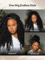 Lumivive Bye-Bye Knots™ 7x5 Lace Black to Chestnut Brown Ombre Curly Wig With Defined Finger Coil Ends Drawstring Wig - Image 8