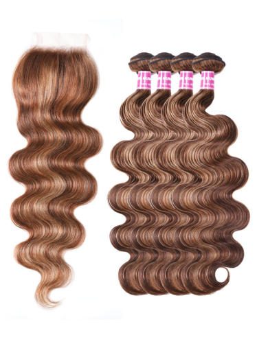 Lumivive Honey Blonde Piano Highlighted Body Wave 4Pcs Bundles With Closure