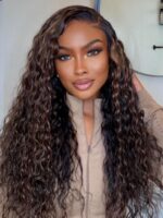 Lumivive Bye-Bye Knots™ 7x5 Lace Water Wave Wig With Golden Brown Face Framing Highlights