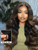 Lumivive EasiContour™ V Part Black to Chestnut Brown Ombre Body Wave Wig With Invisi Drawstring
