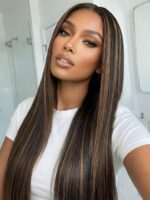 Lumivive 7x5 Bye Bye Slip™ Lace Black with Golden Brown Highlights Yaki Straight Wig with Invisi Drawstring