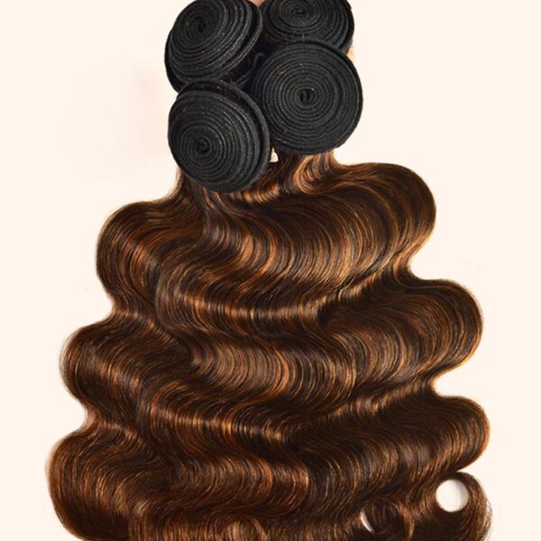 Lumivive 1B/30 Brown Ombre 4Pcs Hair Bundles With Lace Closure