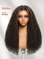 Lumivive 7x5 Bye Bye Slip™ Lace Black with Golden Brown Highlights Kinky Curly Wig with Invisi Drawstring - Image 2