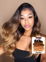 Lumivive 3Pcs Human Hair Brazilian Body Wave Bundles In Brown Ombre Color