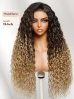 Lumivive Bye-Bye Knots™ 7x5 Lace Black to Brown to Blonde Ombre Water Wave Wig with Invisi Drawstring - Image 3