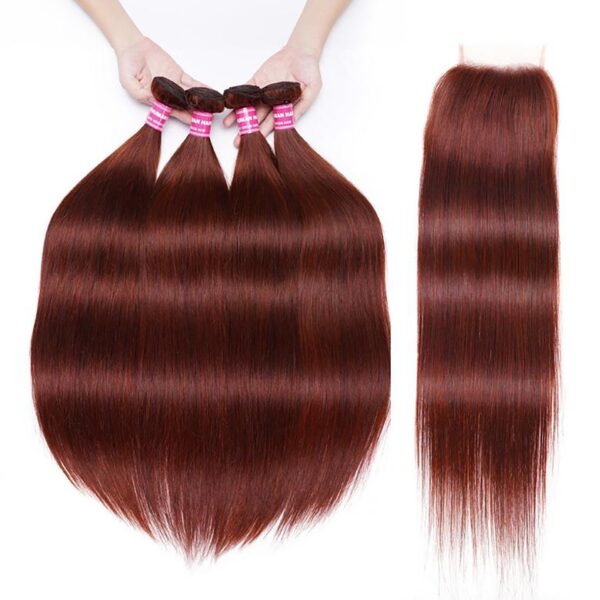 Lumivive Dark Auburn Body Wave Remy Human Hair 4 Bundles With Closure Deal