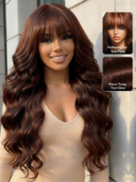Lumivive 7x5 Bye Bye Slip™ Lace Auburn/Red Brown Fluffy Loose Wave Wig with Wispy Bangs 180% Density - Image 3