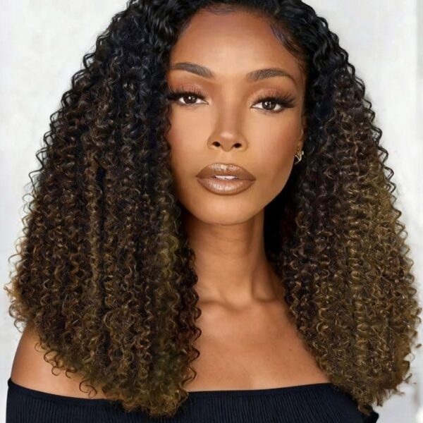 Lumivive Flip Over Half Wig Black to Chestnut Brown Ombre Kinky Curly Wig