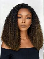 Lumivive Flip Over Half Wig Black to Chestnut Brown Ombre Kinky Curly Wig - Image 2