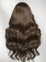 Lumivive 7x5 Bye-Bye Slip™ Lace Brown with Caramel Highlights Loose Wave with Face-Framing Layers and Side Swept Bangs - Image 7