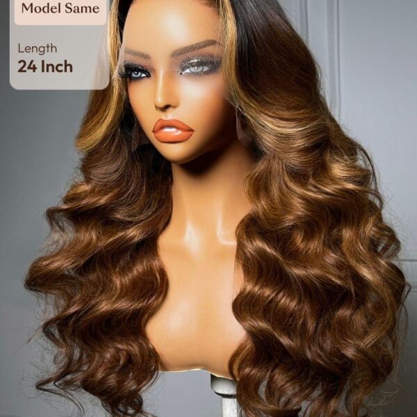 Lumivive 360 HD Lace Real Scalp™ Caramel Brown With Money Piece Highlights Body Wave Wig