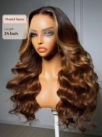 Lumivive 360 HD Lace Real Scalp™ Caramel Brown With Money Piece Highlights Body Wave Wig - Image 4