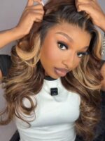 Lumivive Lace Front Brown Loose Wave Drawstring Wig with Blonde Highlights and Face Framing Layers - Image 2