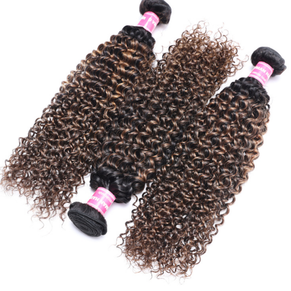 Lumivive #FB30 Brown Balayage Highlight 3Pcs Jerry Curly Human Hair Bundles