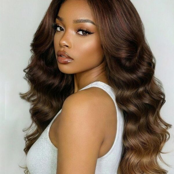 Lumivive 360 HD Lace Real Scalp™ Chocolate Brown to Caramel Honey Blonde Ombre Body Wave Wig
