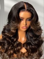 Lumivive Bye-Bye Knots™ 7x5 Lace Black to Chestnut Brown Ombre Yaki Straight Wig With Drawstring