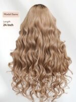 Lumivive 13x4 Pre-Everything™ Lace Frontal Ash Blonde With Brown Roots Body Wave Wig with Invisi Drawstring - Image 8