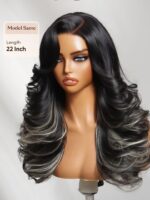 Lumivive Bye-Bye Knots™ 7x5 Lace Ash Highlights on Black Hair Feathered Hairstyles 200% Density Wig with Side Bangs - Image 2