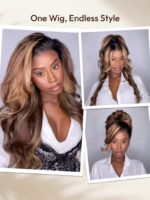 Lumivive Lace Front Brown Loose Wave Drawstring Wig with Blonde Highlights and Face Framing Layers - Image 3