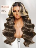 Lumivive Lace Front Brown Loose Wave Drawstring Wig with Blonde Highlights and Face Framing Layers - Image 5