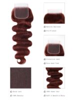 Lumivive Dark Auburn Body Wave Remy Human Hair 4x4 Free Part Closure - Image 7