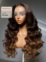 Lumivive 360 HD Lace Real Scalp™ Chocolate Brown to Caramel Honey Blonde Ombre Body Wave Wig - Image 4