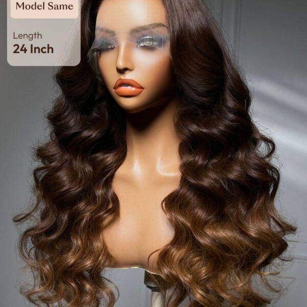 Lumivive 360 HD Lace Real Scalp™ Chocolate Brown to Caramel Honey Blonde Ombre Body Wave Wig