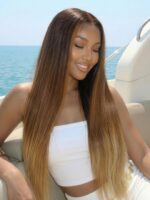 Lumivive 360 HD Lace Real Scalp™ Brown to Honey Blonde Ombre Silky Straight Wig with Dark Roots - Image 2