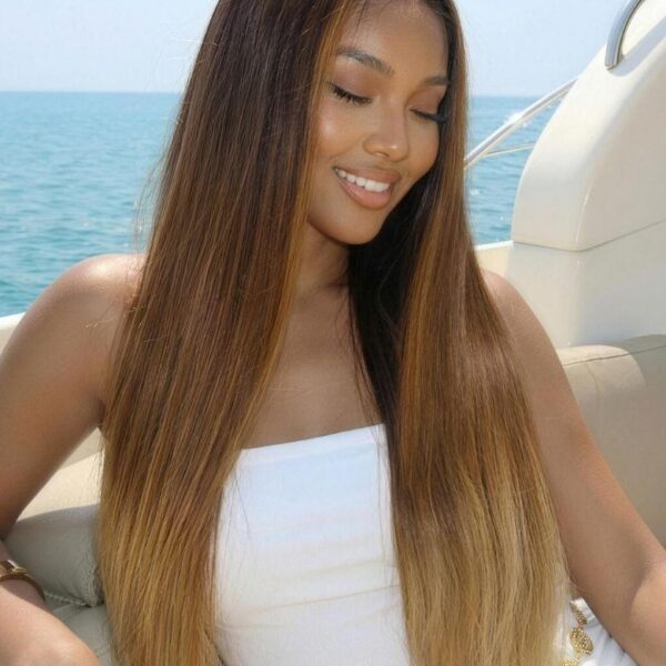 Lumivive 360 HD Lace Real Scalp™ Brown to Honey Blonde Ombre Silky Straight Wig with Dark Roots