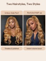 Lumivive 13x4 Pre-Everything™ Lace Frontal Golden Blonde Loose Body Wave Drawstring Wig with Side Swept Bangs - Image 4