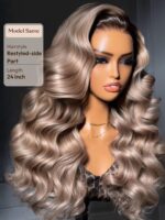 Lumivive 13x4 Pre-Everything™ Lace Frontal Ash Blonde With Brown Roots Body Wave Wig with Invisi Drawstring - Image 6